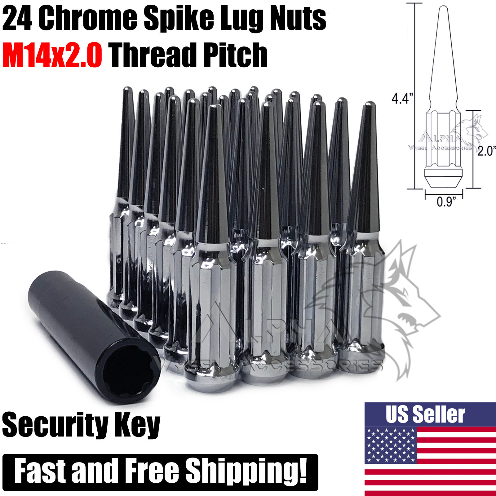 24Pc 14x2 Chrome Spline Spike Lug Nuts For 04-14 Ford F-150