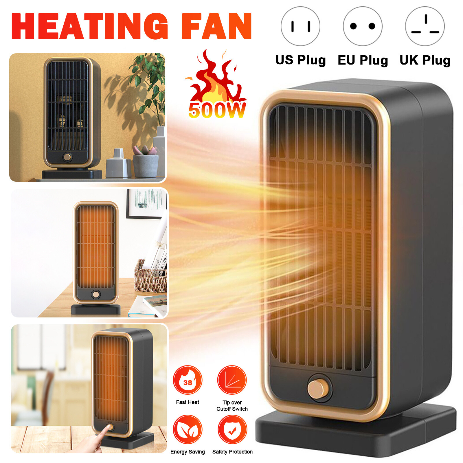 500w Energy Efficient Ceramic Space Heaters For Indoor Use