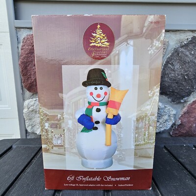 6' Foot Lighted Snowman w/ Broom Christmas Inflatable Enchanted Forest 2005