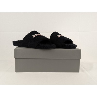 Pre-owned Balenciaga Soft Towel Material Furry Slide In Black/white/red / Q.2 Size 44