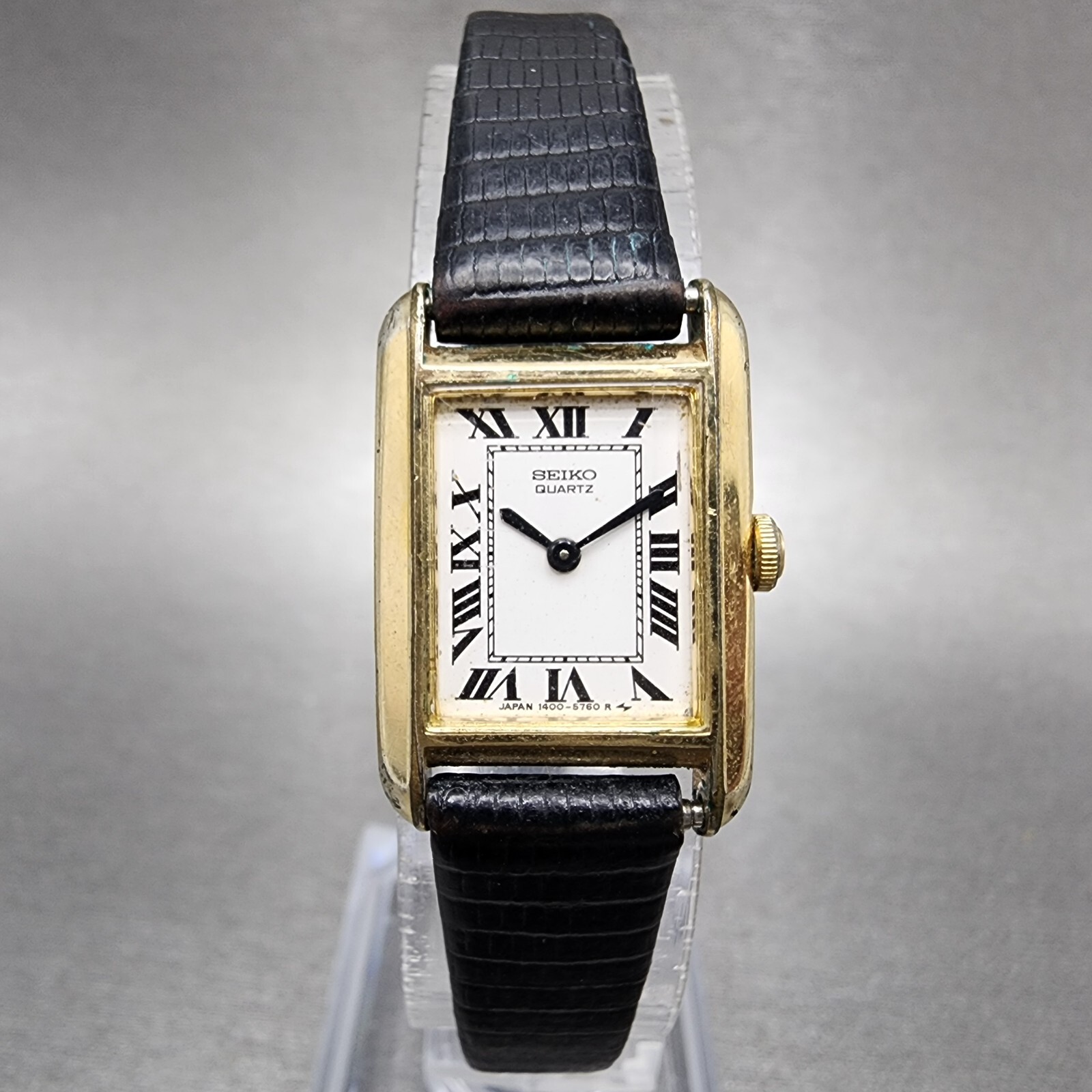 Seiko Tank Watch Women 17mm White Dial Gold Tone Rectangle