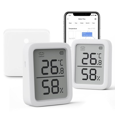 SwitchBot WiFi Thermometer Hygrometer Plus 2 Pack, Wireless Digital Indoor Te...