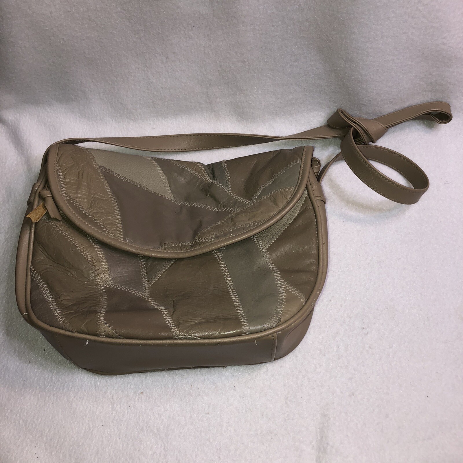 Vtg QQQ Gray Taupe Patchwork Women's Satchel Handbag