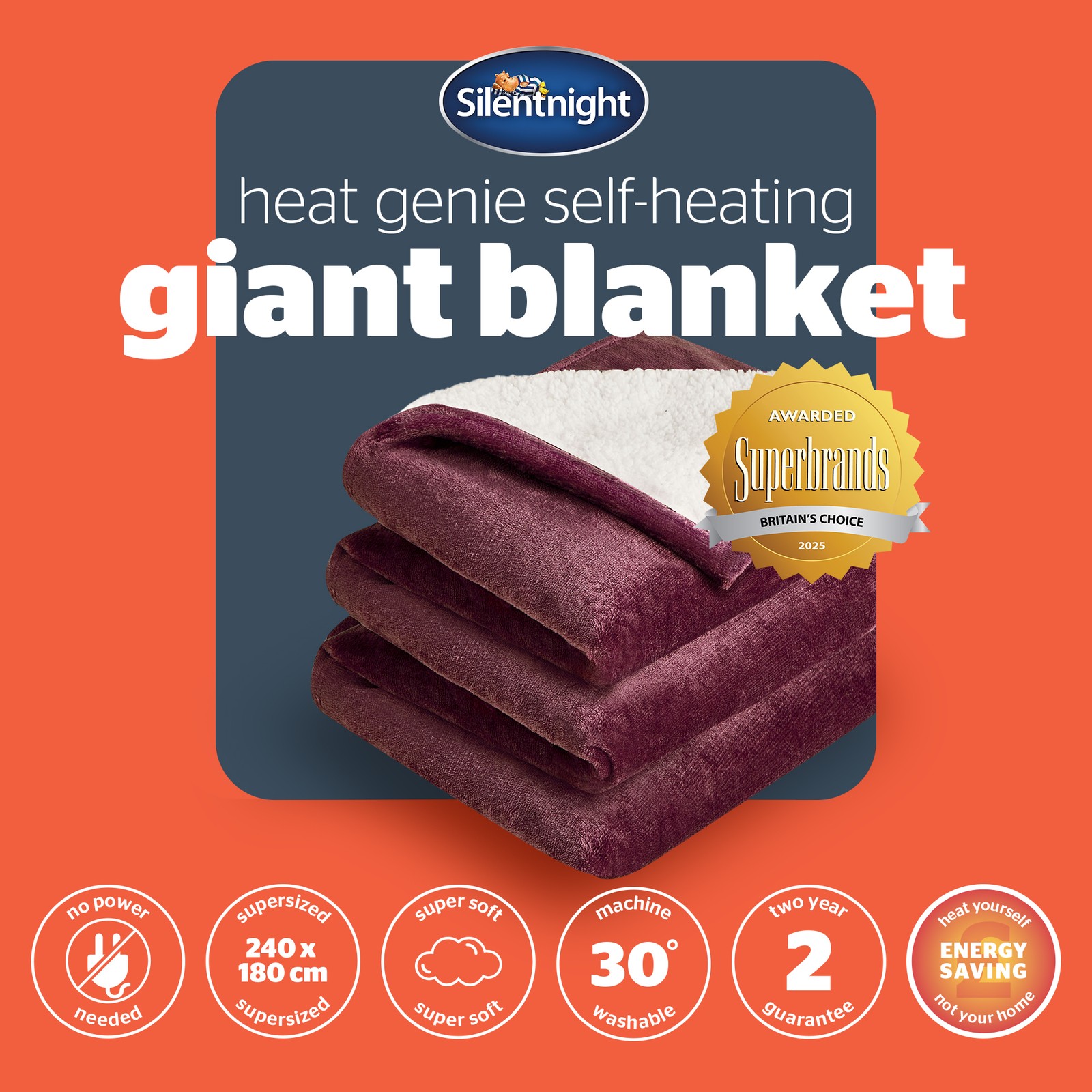Silentnight Heat Genie Self-Heating Giant Blanket Cosy Sherpa Fleece 180 x 240cm - Picture 19 of 24