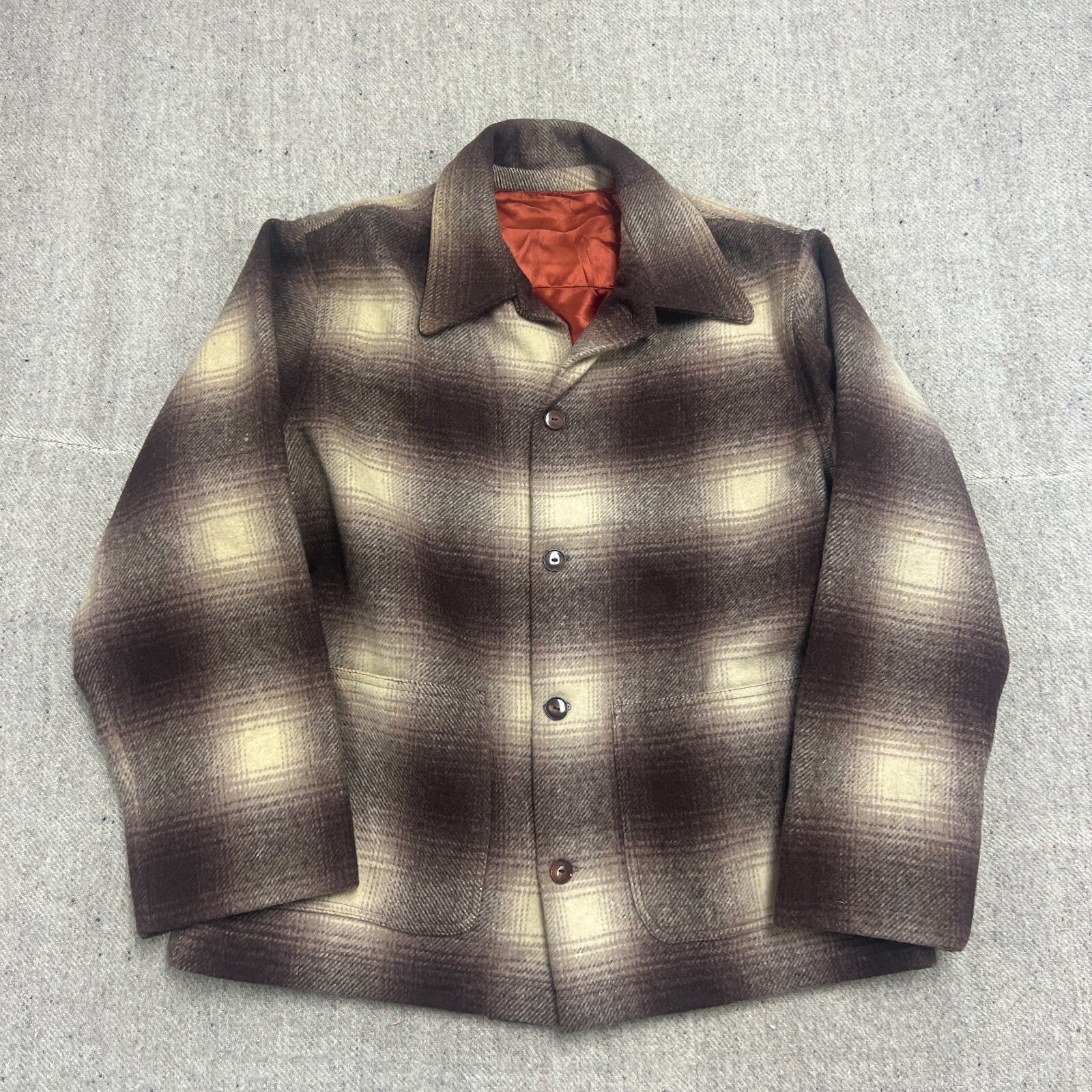ジャケット・アウター 50s 60s vintage wool chester coat brown Vintage 50s 60s Brown Wool Coat With Plaid Lining by Maine