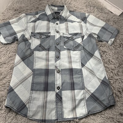 MEN'S VARIOUS ARTISTS Blue  Plaid Short Sleeve Button-Up Shirt, sz Small