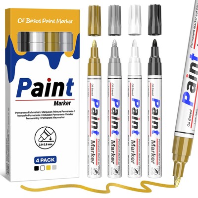 4 Color Paint Pens on Multiple Surfaces Quick Dry Permanent Paint Markers Oil...
