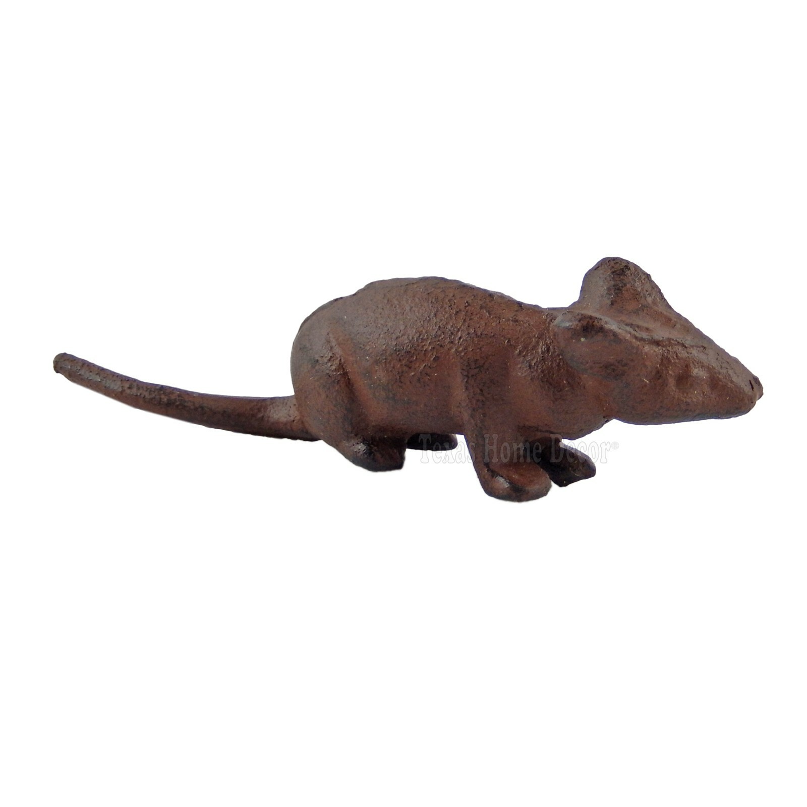 Little Mouse Figurine Statue Cast Iron Rustic Brown Finish Paper Weight 5" Long