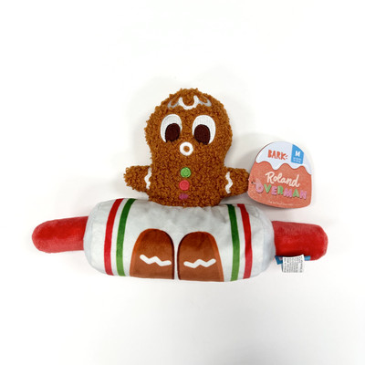 Bark Box Roland Overman Gingerbread Man Squeaker Crinkle M, NWT