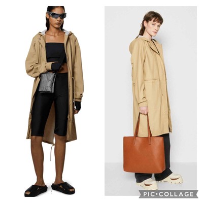 NWT RAINS Unisex Long Rain Jacket Hood Hooded String Parka Sand sz L