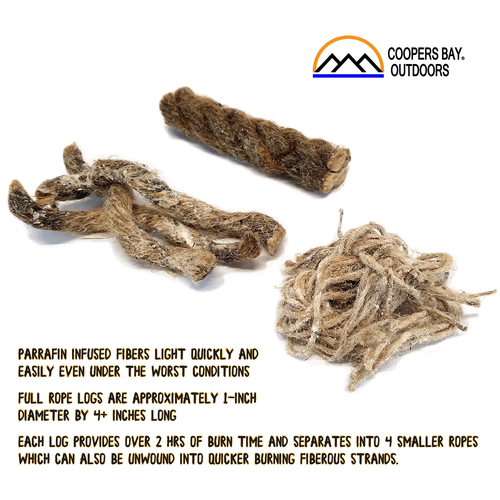 Coopers Bay® FireRope™ | Fire Starting Tinder for for Camping/Survival | 5 pk