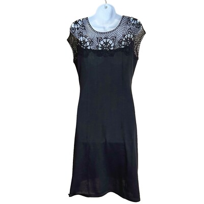 Peruvian Connection Pima Cotton Knit Dress Size M Womens New Black Crochet Lace