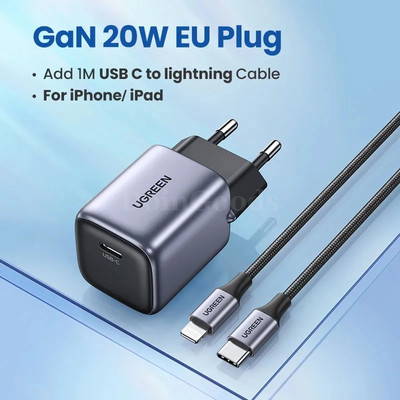 Ugreen GaN Charger 20W/30W PD Fast USB Type C PD3.0 QC3.0 Quick Charging iPhone