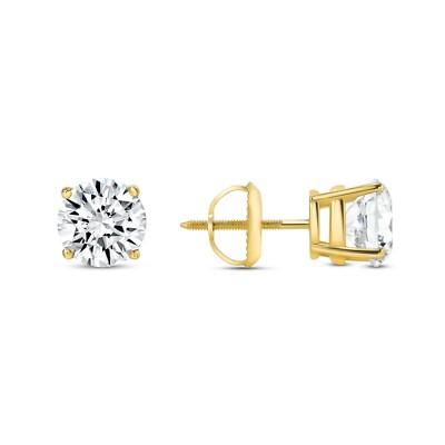 Pre-owned Shine Brite With A Diamond 2.75 Ct Round Cut Earrings Studs Real Solid 14k Yellow Gold Screw Back Basket In White/colorless