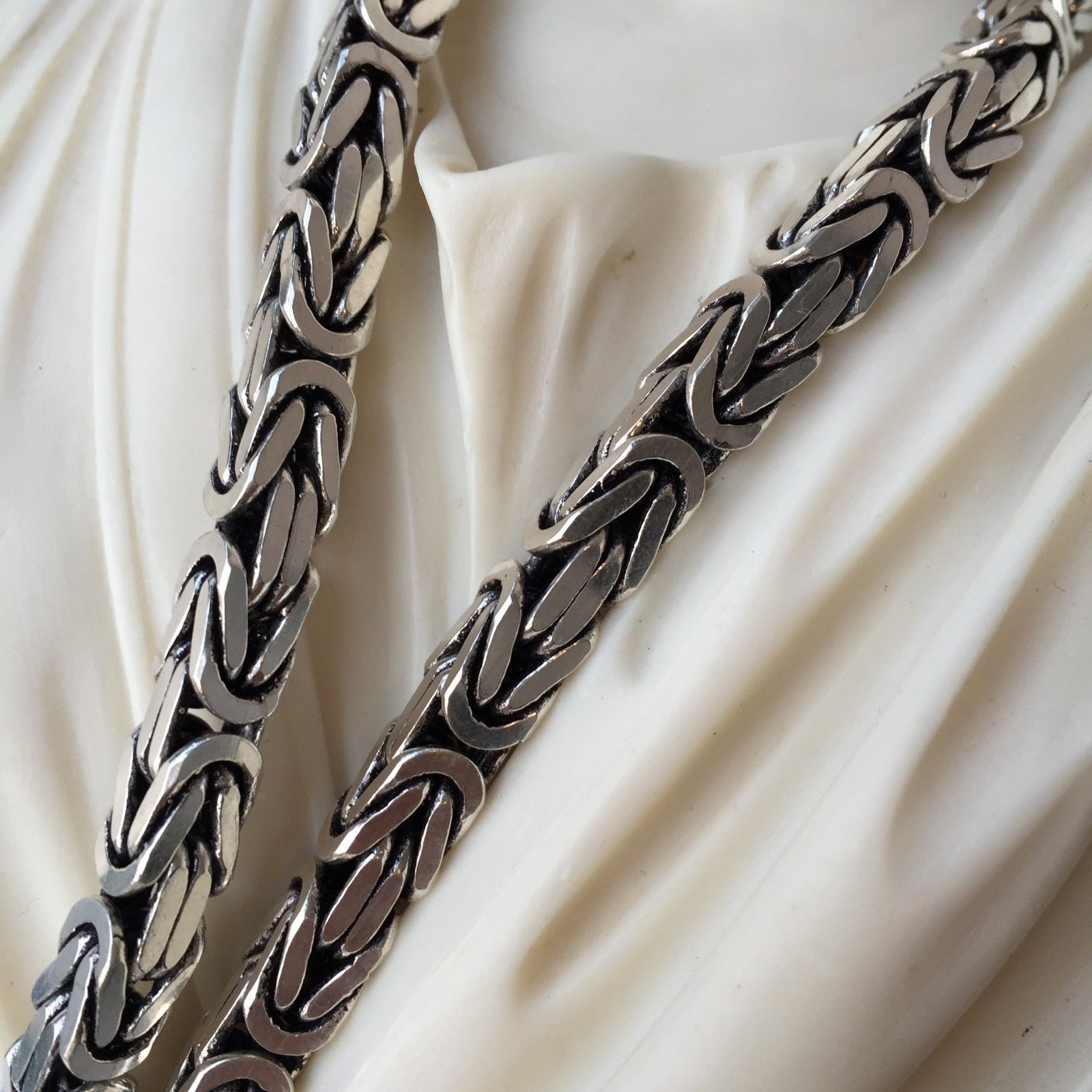 Pre-owned Handmade 7mm King Byzantine Box Oxide Chain Necklace 925 Sterling Silver 150gr 24 Inch