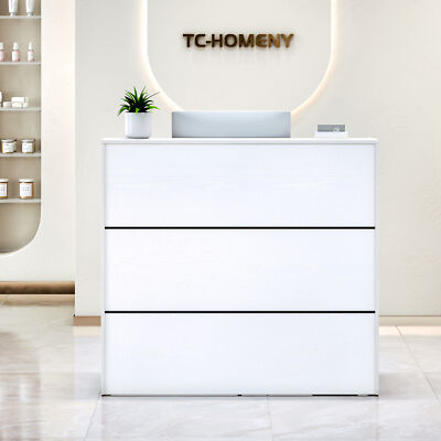 White Reception Desk with Counter Salon Front Desk Retail Checkout Counter