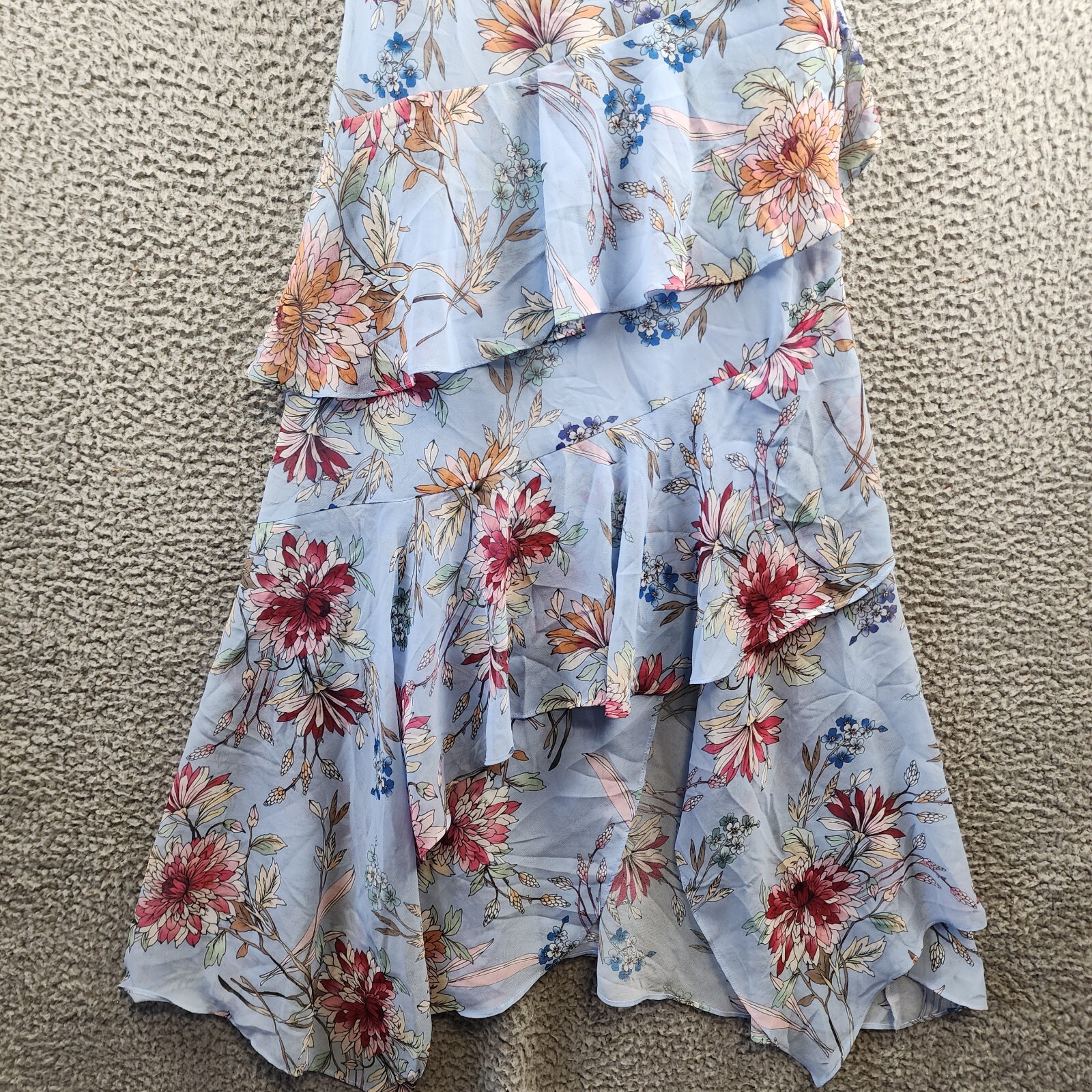 BCBGMAXAZRIA Asymmetric Tiered Midi Dress Women's 2 Blue Combo Back Zip Closure - Picture 4 of 13