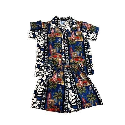 NWT Vintage RJC Hawaiian Toddler Shirt Shorts Set Floral Surfboards Trucks sz. 5