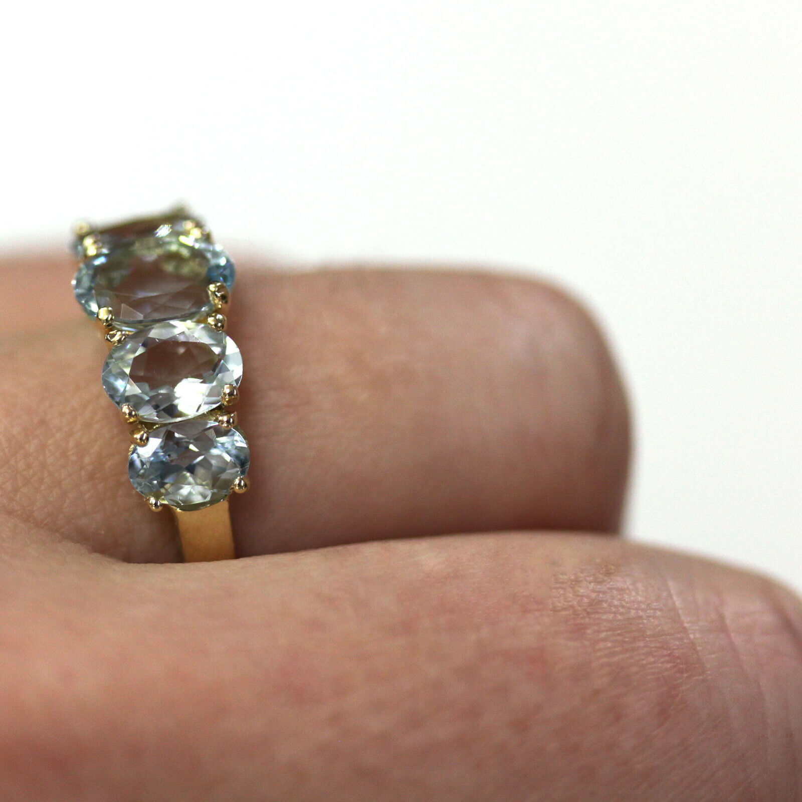 Pre-owned Jewelry By Arsa 3 Ctw Natural Blue Aquamarine Solid 14k Yellow Gold Five Stone Graduated Ring