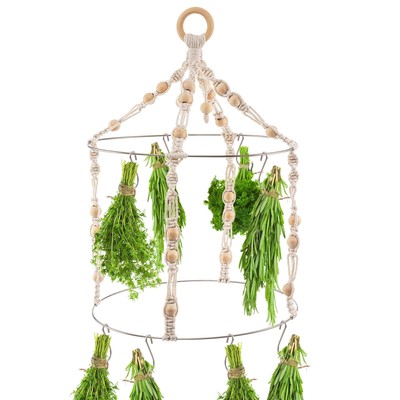 Boho Herb Drying Rack Double- Macrame Flower Drying Rack with 15 Hooks Handcr...
