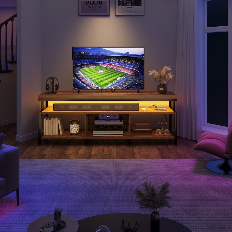Industrial LED TV Stand with Power Outlet Media Console For 50/60/65/70" TVs