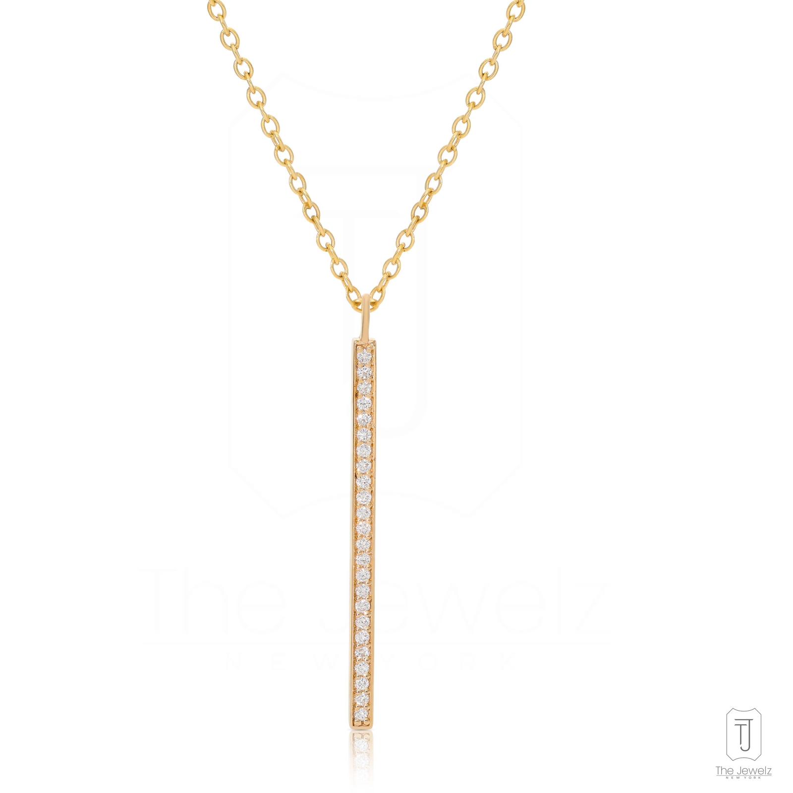 14K Gold 0.12 CT VS/F-G Diamond 30 mm Bar Pendant Necklace - The Jewelz