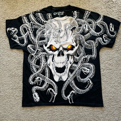Liquid Blue Medusa Front and Back hit Black Shirt Brand New