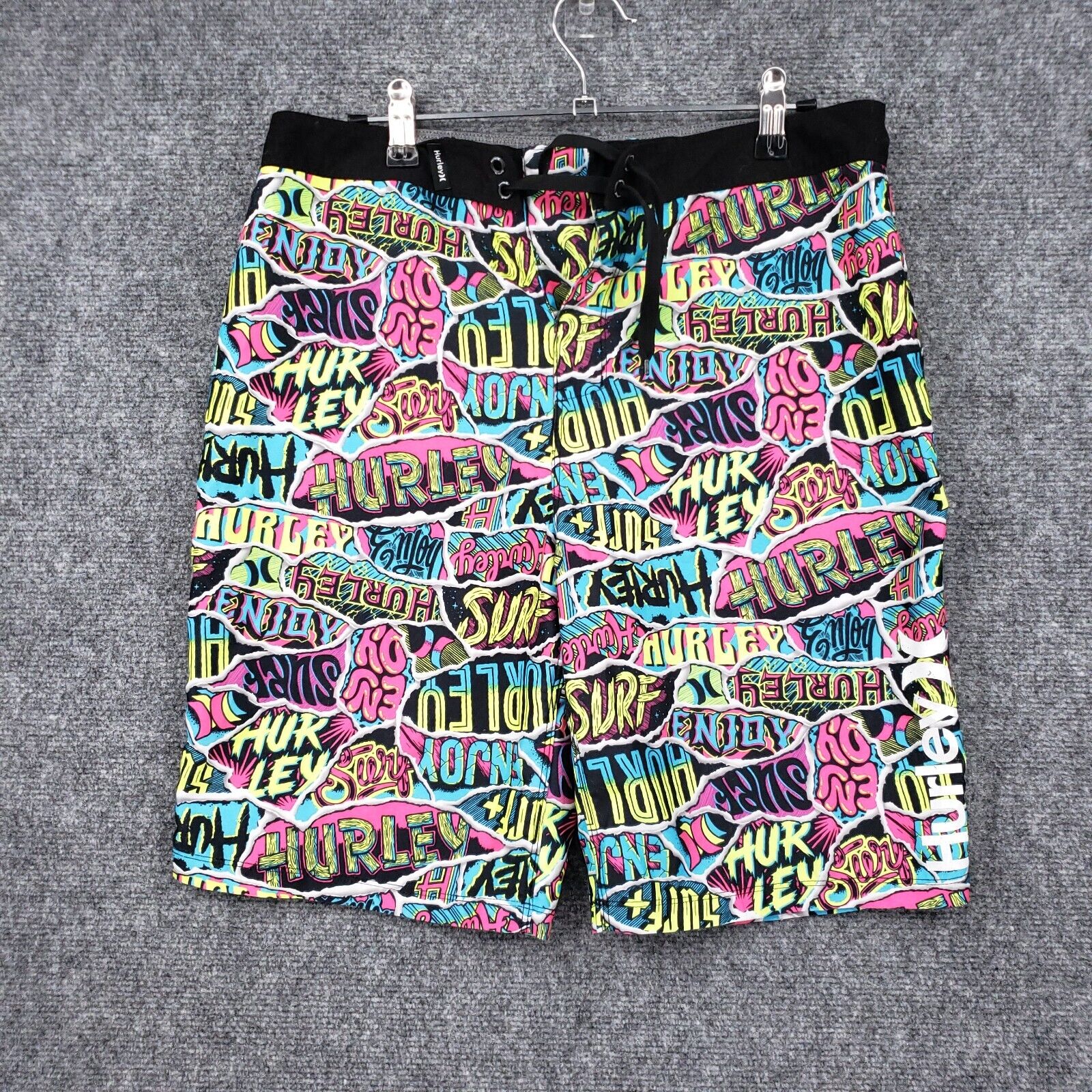 Hurley Swim Trunks Mens 29 Neon Pink Blue Ripped Sticker Hurley Swim Trunks Mens 29 Neon Pink Blue Ripped Sticker