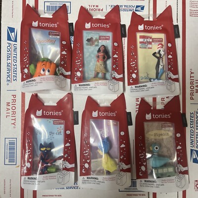 LOT of 6 TONIES Audio Characters Pigeon Pete Cat In The Hat Spookley Inside Out