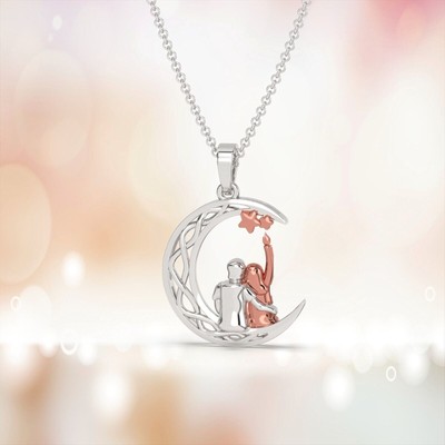 Round Cut Lab Created Women's Couples Circle Pendant In 14K Two Tone Gold Plated