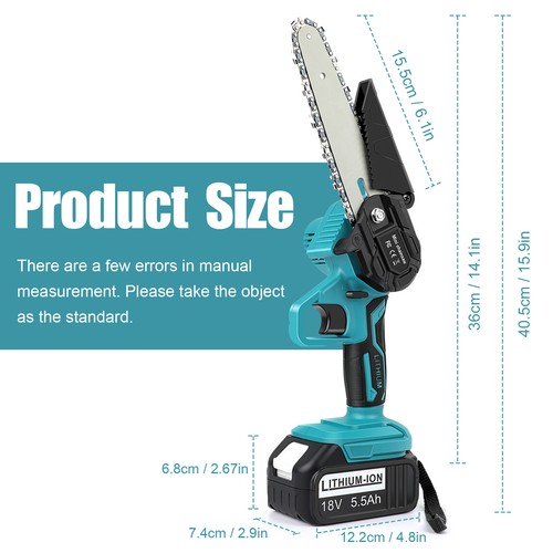 4+6" Electric Mini Chainsaw Cordless Handheld Saw 2 Battery + 4 Chain for Makita