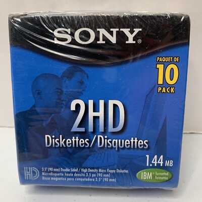 Sony 2HD 3.5'' Floppy Disk IBM Formatted Pack of 10 Diskettes SEALED in Box