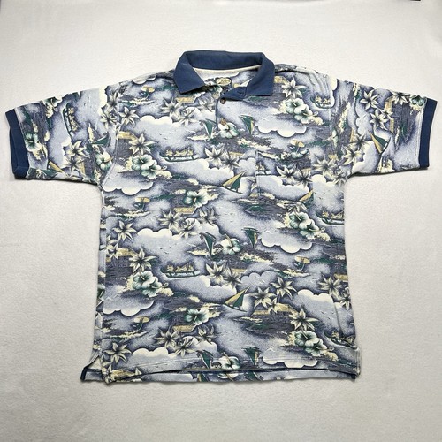 Vintage Tommy Bahama Shirt Mens M Golf Polo Tiki Luau Sail Boat Island Torch