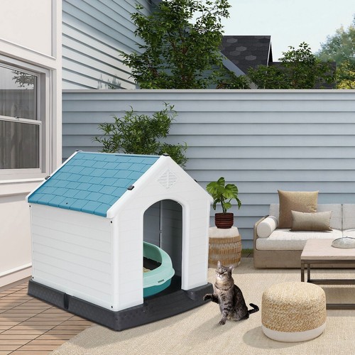 Large Plastic Dog House Indoor Outdoor Dog Kennel Puppy Shelter w/Air Vents 