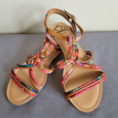 NWOT Fergalicious by Fergie Size 7 GOAT Sandals Multicolor Open Toe Flat Strappy