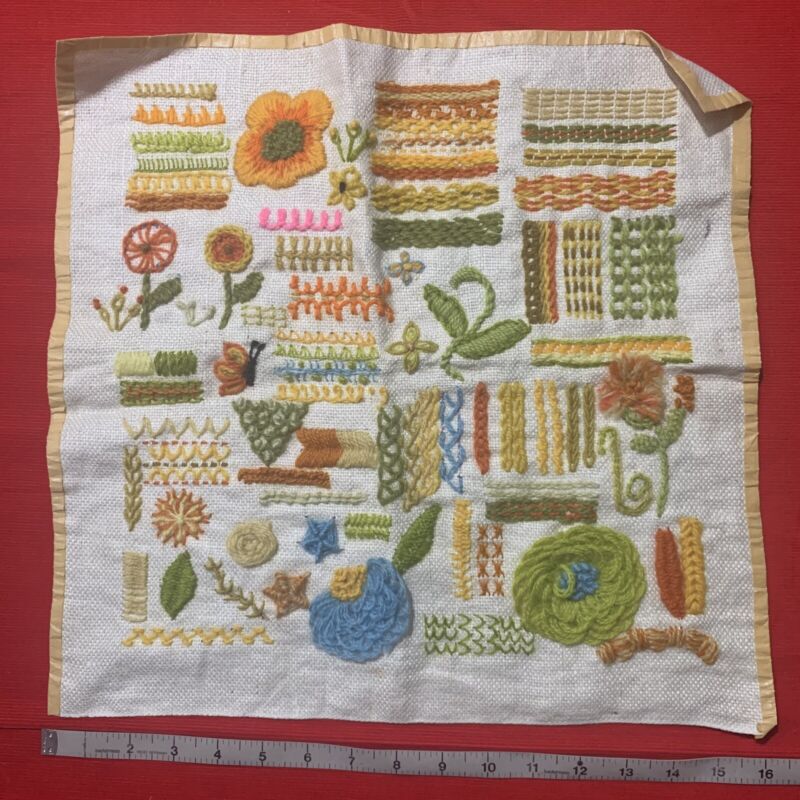 Vintage Vegetable Garden Crewel Embroidery Piece