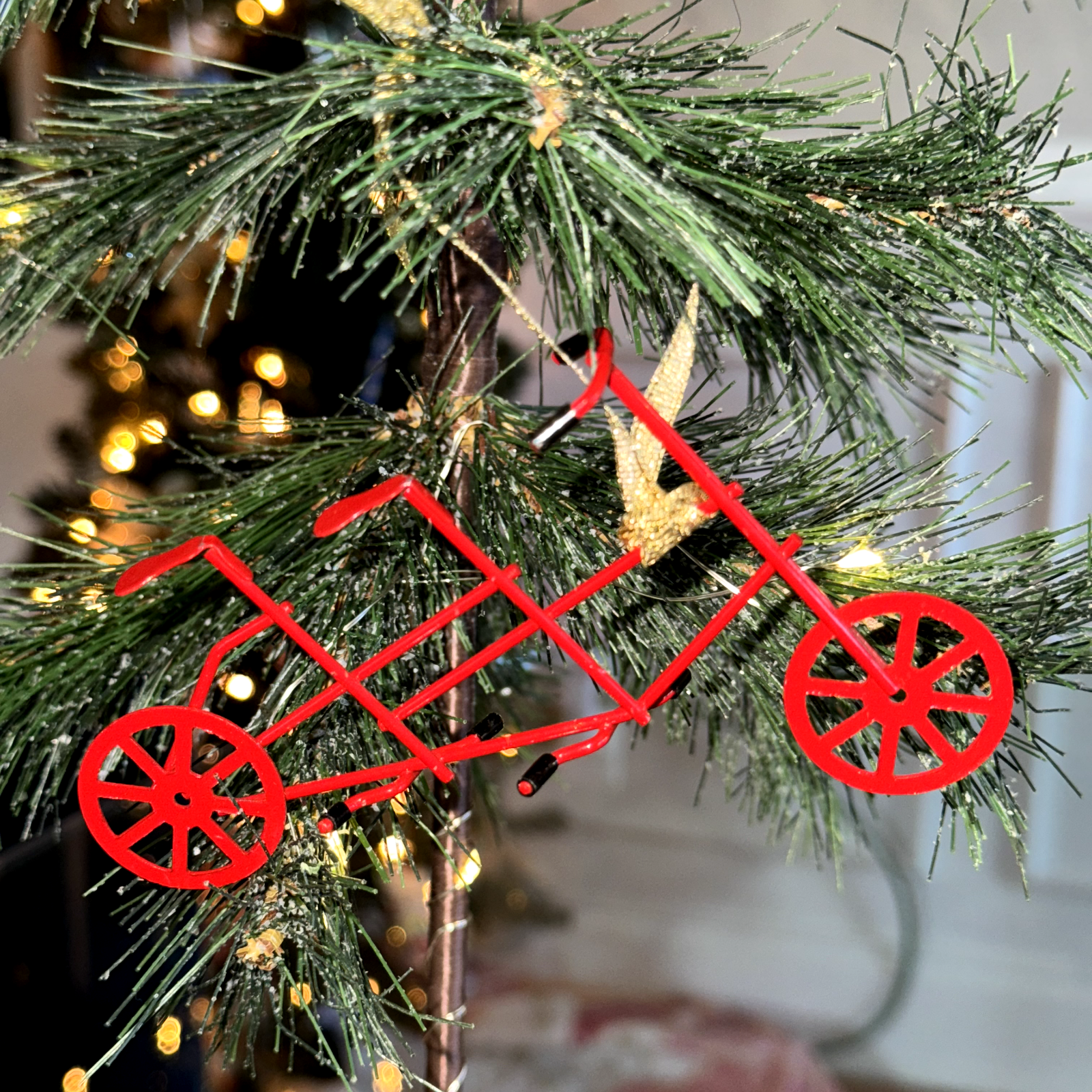 Christmas Ornament Two Person Bike Red Handmade