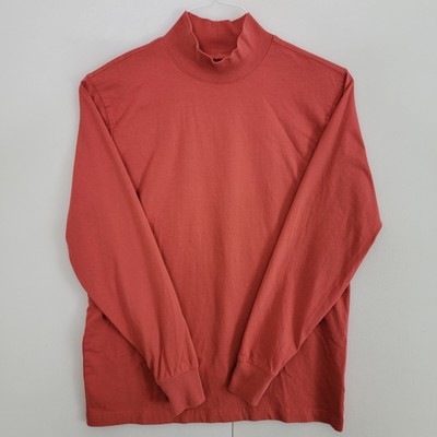 Lands' End Super-T Shirt Mens Small 34-36 Orange Cotton Long Sleeve Tshirt EUC