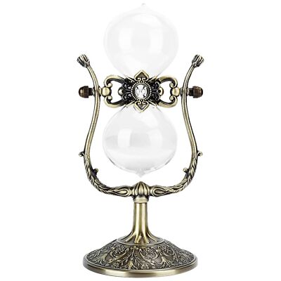 Hourglass Sand Timer 15 Minute, Vintage Flower Rotating Antique Brass Frame