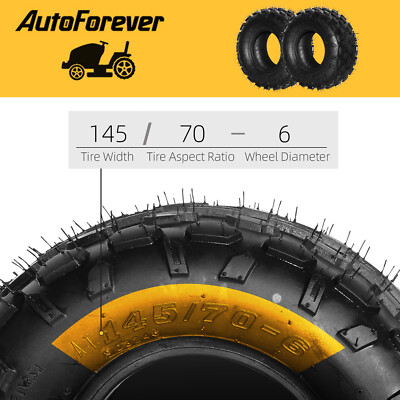 2pcs 145/70-6 ATV Go Kart Tires 4 Ply Rated Black Rubber Max Load: 156Lbs
