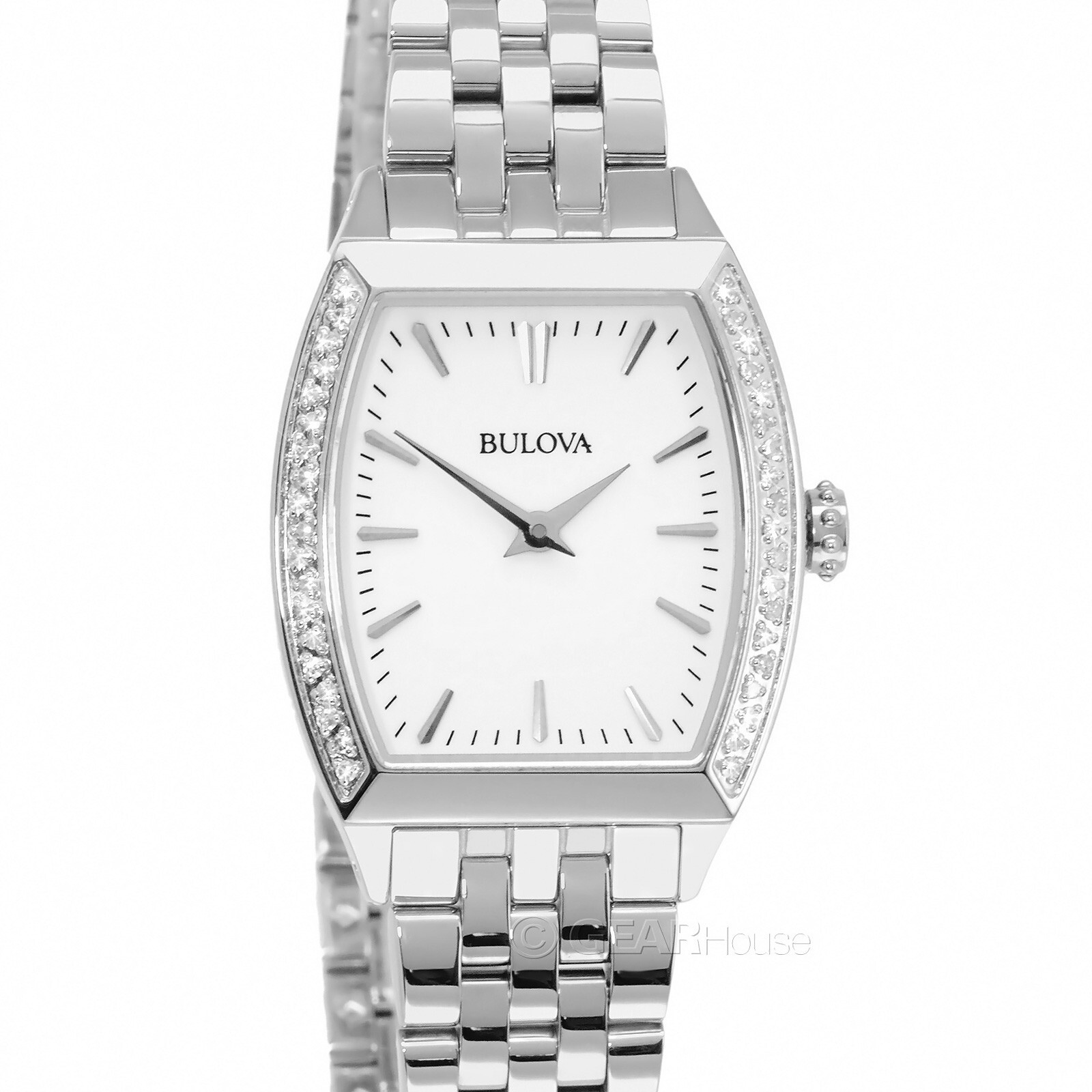 Женские наручные часы BULOVA с 38 бриллиантами, Белый циферблат, серебристый ремешок из нержавеющей стали