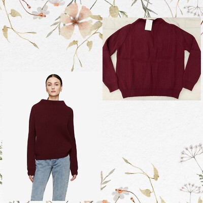 NWT $499 Anine Bing Emelie Funnel Neck Sweater In Burgundy Size: X-Small