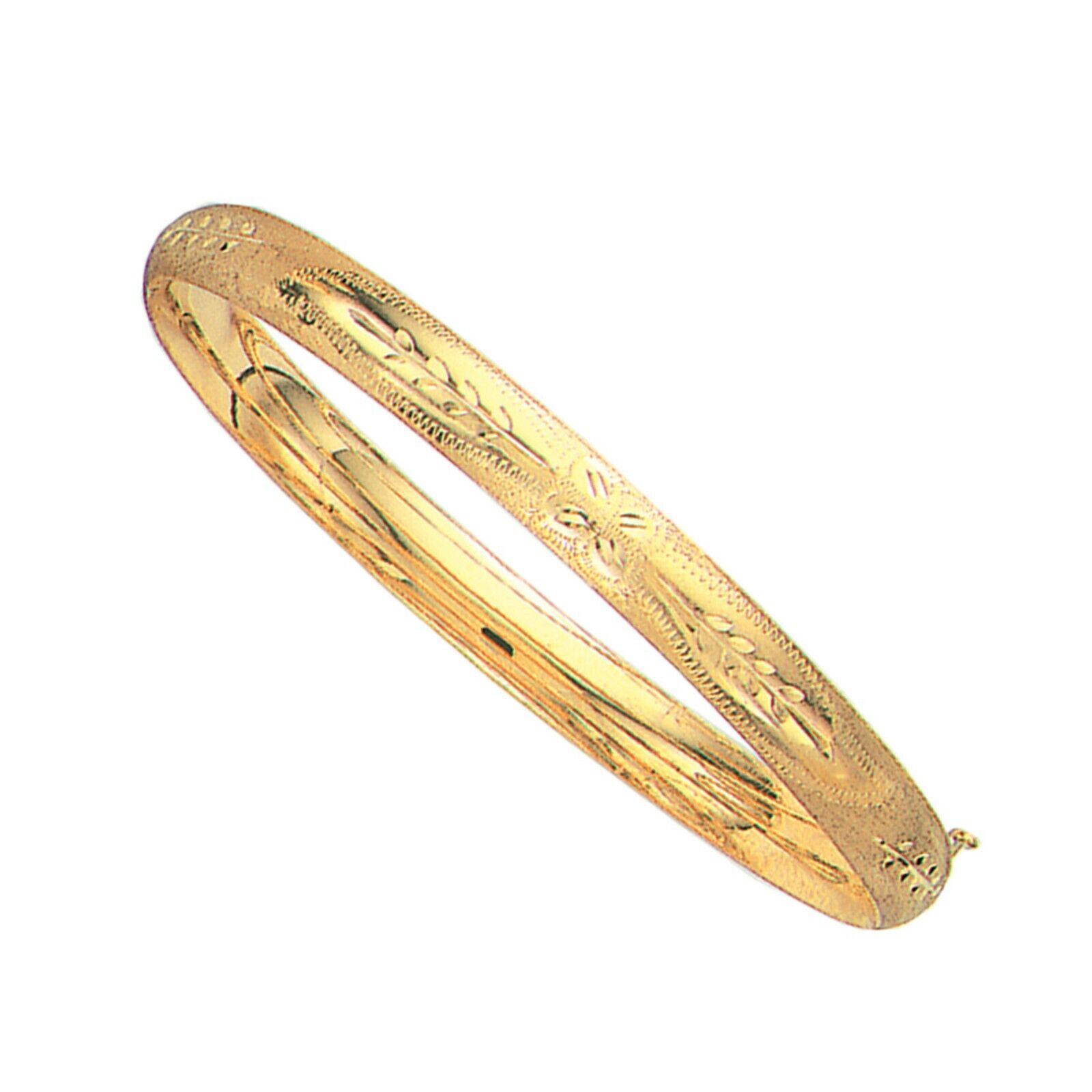 Pre-owned Rita Stephens 14k Real Yellow Gold Engraved Hinged Bangle Bracelet 7" 6mm