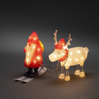 Lit Santa & Reindeer Christmas Decoration Acrylic Scandinavian Style Konstsmide 