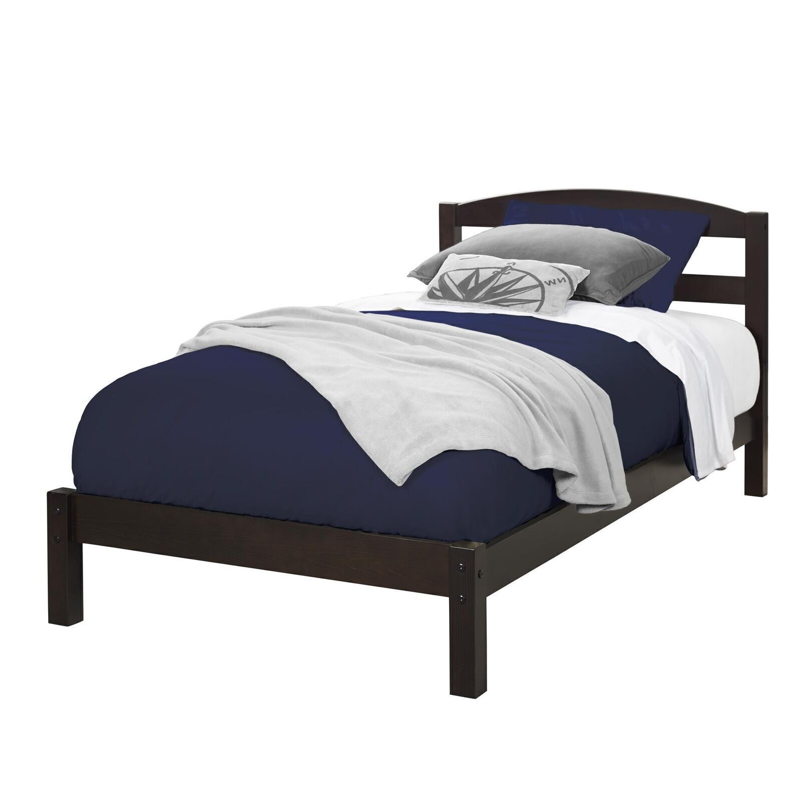 For Bedroom Sturdy Wood Platform Single Bed With Headboard