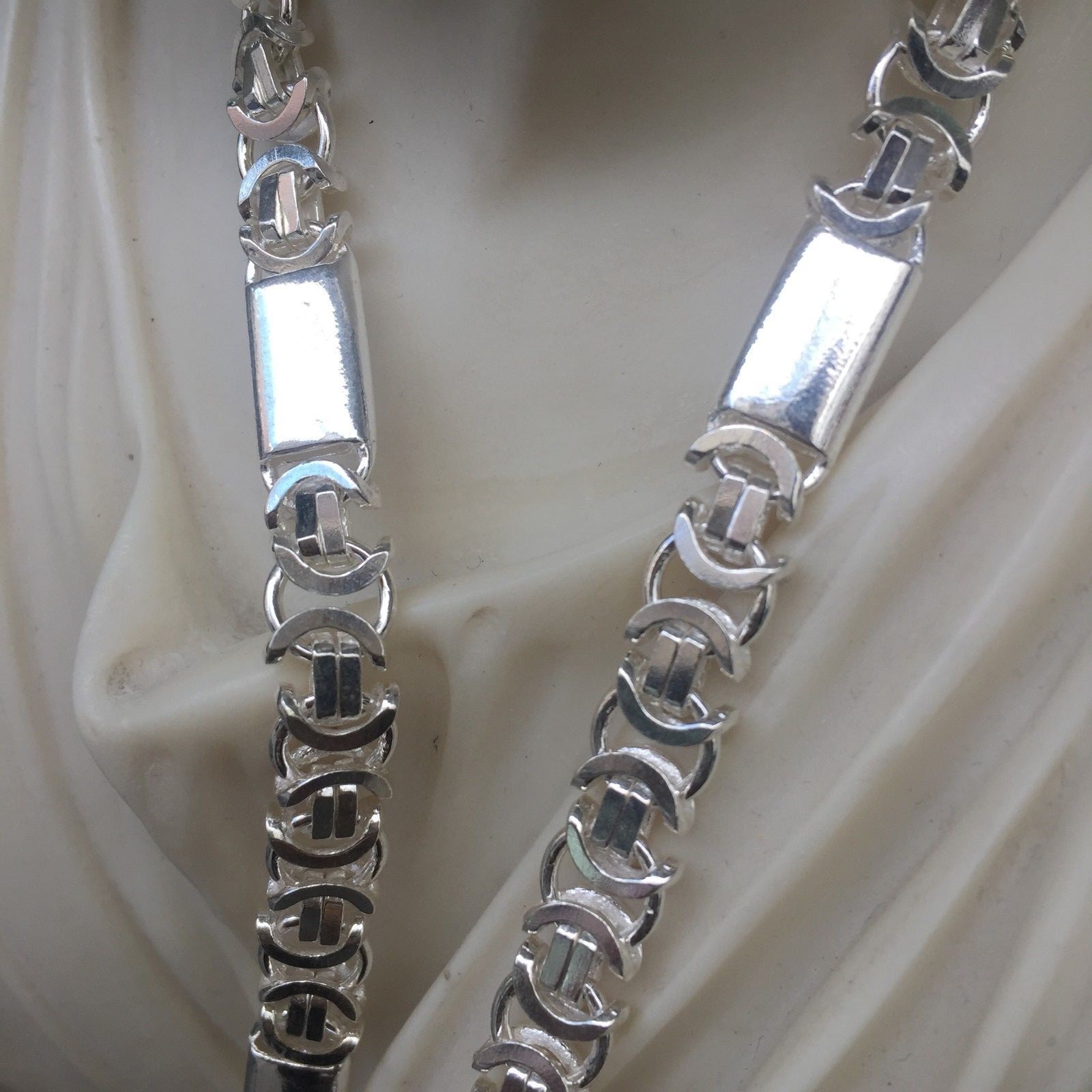 Pre-owned Handmade Men Flat Byzantine King Tube Chain Necklace 8mm 925 Sterling Silver 24 Inch 65gr