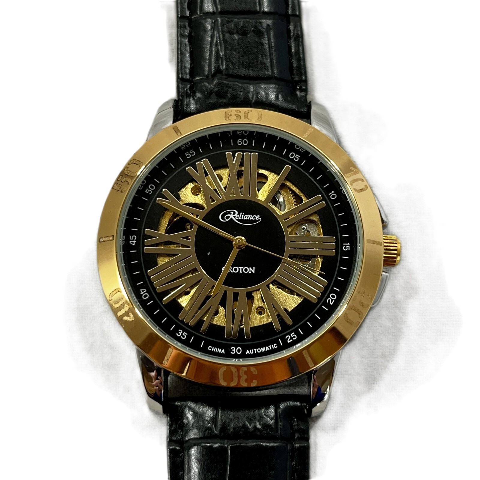 Pre-owned Croton Men's Watch Reliance Automatic Timepiece Partial Skeleton Gold 306076