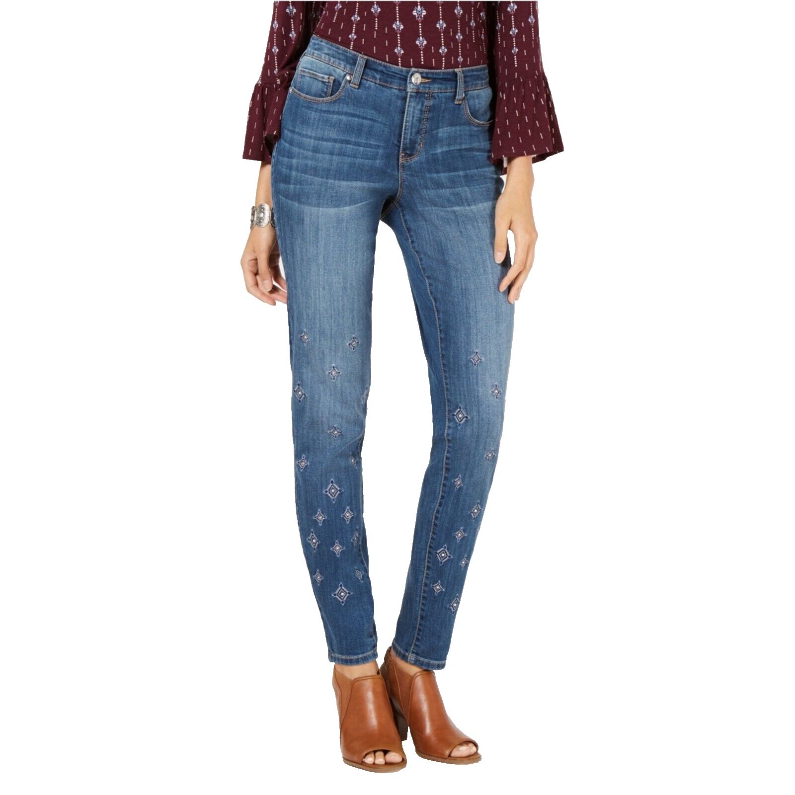 Style & Co. Women's Serenity Rhinestones Mid Rise Denim Skinny Leg