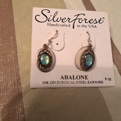 New With Tags Silver Forest Abalone Dangle Earrings 18K On Surgical Steel