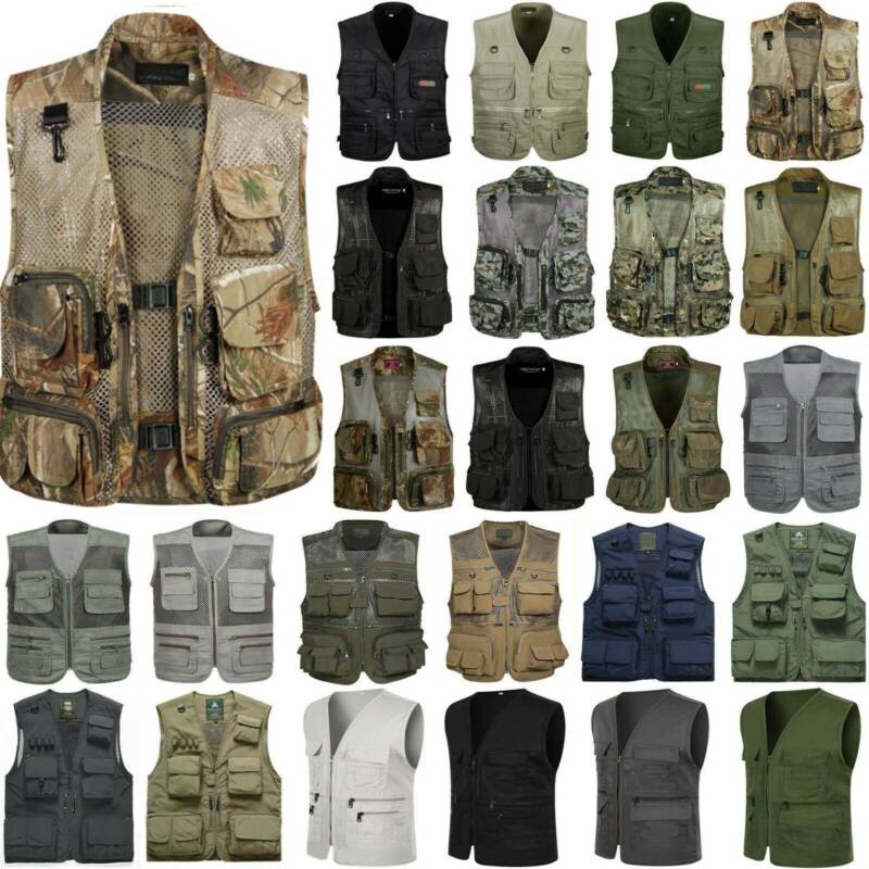 Herren Angler Trekking Fotografie Weste Mesh Angler Taschen Jacken Outdoorweste